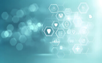 Futuristic Healthcare Interface with Medical Icons and Digital Network