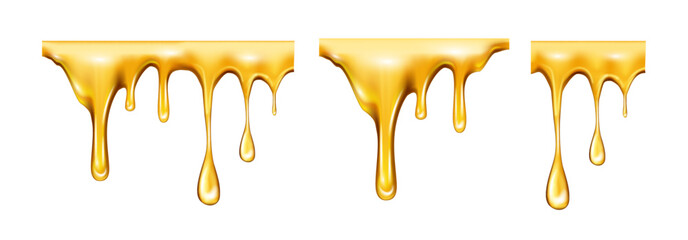 Sweet nectar from flowers blossom dripping, isolated realistic honey liquid with drops. Vector organic and natural production, beekeeping and apiary, apiculture and high quality product © Sensvector