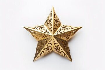 Obraz premium Golden Christmas Star isolated on white Background. Top View Close-Up Gold Star render