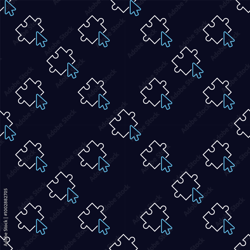 Poster mouse cursor on jigsaw puzzle vector outline seamless pattern