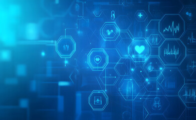 Futuristic Healthcare Interface with Medical Icons and Digital Network