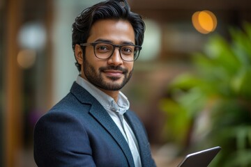 Fototapeta premium indian business male with a tablet, Generative AI
