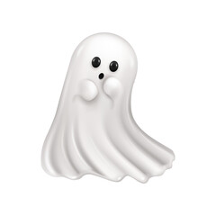 Halloween ghost spooky personage. Vector apparition or spirit from haunted house, 3D isolated character. Paranormal all hallows eve poltergeist creature with eerie facial expression
