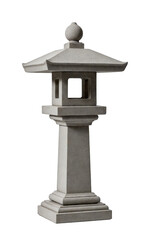 Sturdy stone lantern with a square opening and prominent roof structure. Transparent background