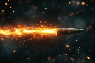 A high-speed bullet blazing through the air, surrounded by fire and sparks, symbolizing danger, power, and the intensity of military combat, Generative Ai