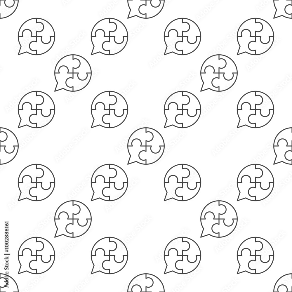 Poster speech bubble with jigsaw puzzle vector linear seamless pattern