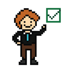 Cartoon cute pixel cartoon 8bit character business man businessman smart work game for decoration business 8 bit male career smart character game png vector.