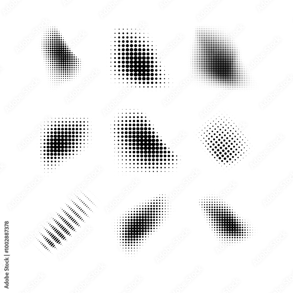Wall mural dotted halftone waves. abstract shapes, wave effect dotted gradient. halftone graphic dots waves. wa