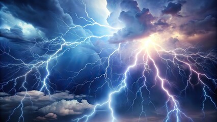 Abstract aerial thunderstorm energy background with lightning flashes and nature textures