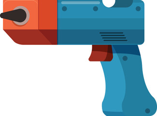 Cartoon ray gun shooting with energy beam, future weapon for computer game isolated on white background