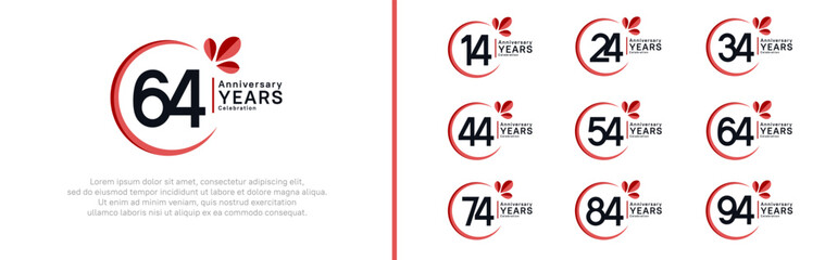 anniversary logotype set. vector design black color with red ring and leaf for special moment