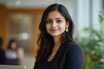 Indian businesswoman with laptop, Generative AI