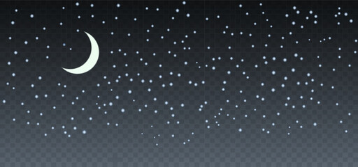 Shining night starry sky dark space background with stars. Vector isolated on transparent