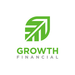 financial growth up logo icon design with leaf and arrow combined for economy, finance element symbol
