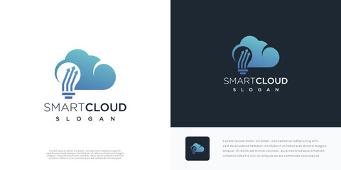 Cloud light bulb technology logo design illustration