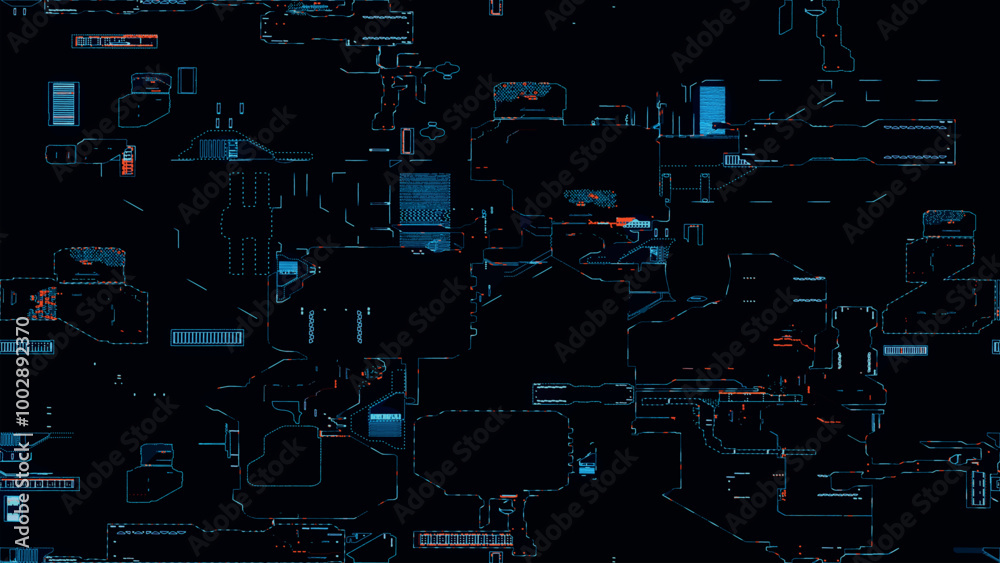 Poster printed circuit board. visualization of printed circuit board processor chip, digitalization of neur