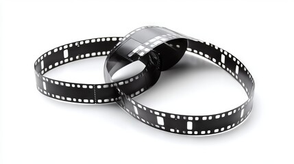 A single movie film strip is shown against a white background.  This is a simple image for movies and filmmaking.