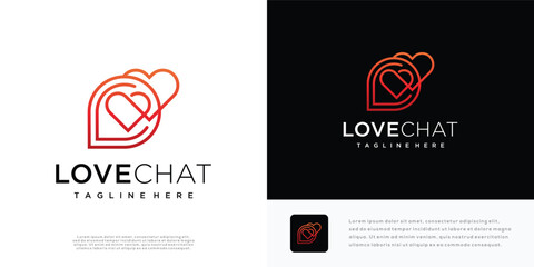 Love chat logo design vector illustration. Heart chat logo design icon made with lines.