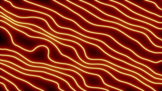 Seamless animation psychedelic orange neon waves. Hypnotic glowing background with turbulence