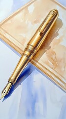 Naklejka premium Illustrate a gold fountain pen in the act of writing on opulent paper
