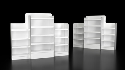 Retail cardboard display stand mockup. 3d illustration set on black background
