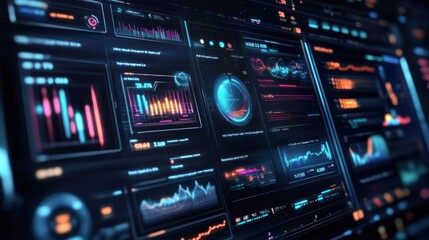 Fototapeta premium A futuristic dashboard displaying various data visualizations and analytics.