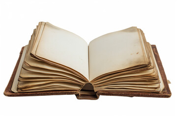 Vintage Open Book with Aged Blank Pages on White Background