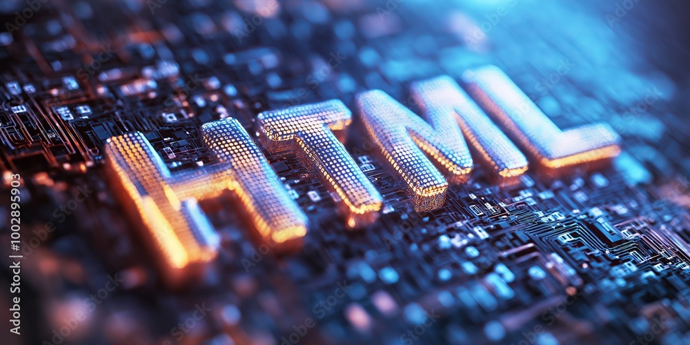 Poster HTML letters immersed in a digital data stream, symbolizing the heart of web development, programming, and internet-based technologies in modern coding., Generative AI