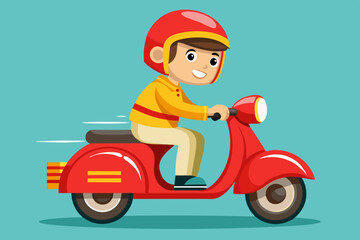 A boy riding a scooter  VECTOR ILLUSTRATION