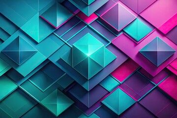 Abstract art with mesmerizing geometric shapes in a teal and magenta gradient, beautifully asymmetrical