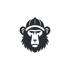 Baboon in a baseball cap. Logo, emblem, sign, icon. simple black and white vector illustration