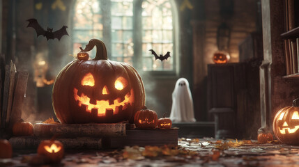Fototapeta premium Spooky Halloween characters and objects like witches, ghosts, bats, pumpkins, and more!