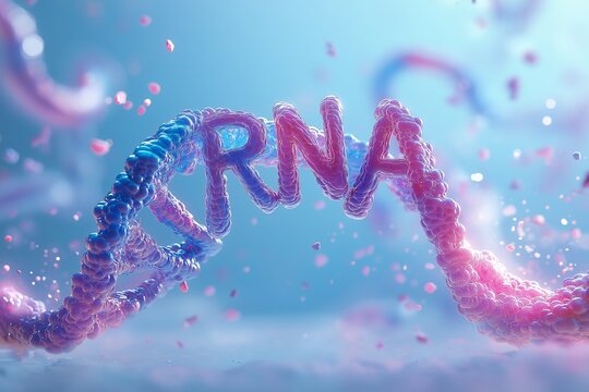 3D illustration of an RNA structure in a colorful DNA helix, representing genetic research and medical innovation in the field of molecular biology and biotechnology, Generative AI