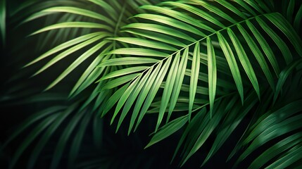 Palm Leaves Branch with Layered Fronds Dark Background