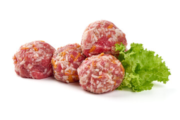 Raw pork meatballs, isolated on white background