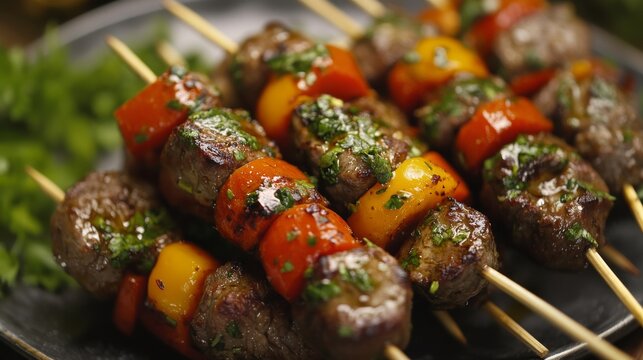 Brochetas de carne con trozos de pimiento, asados a la perfecci&oacute;n con hierbas frescas y un toque de adobo. Perfectos para una parrillada o cena al aire libre.