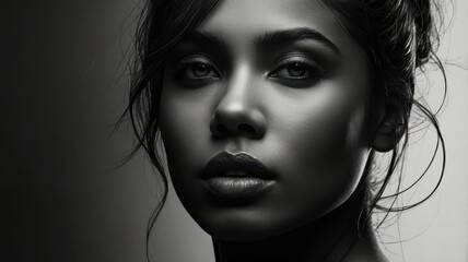 Fototapeta premium Black and White Photo of Young Very Beautiful Woman