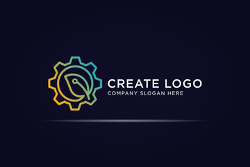 cogwheel leaf technology logo use line concept