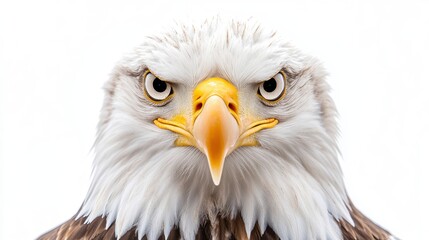 Obraz premium Bald Eagle Close Up Portrait Bird of Prey Sharp Eyes White Feathers Isolated on White