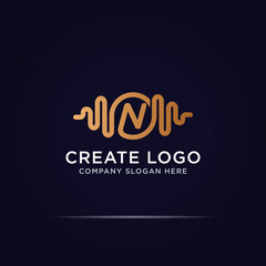letter n digital pulse logo design