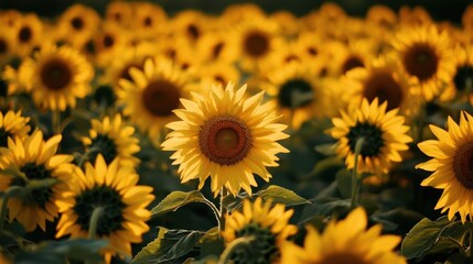 Closeup of Sunflowers in a Field