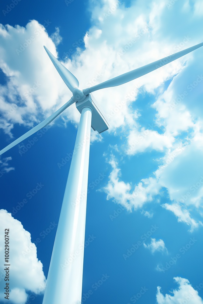 Aufkleber Looking up at a towering wind turbine against a blue sky, capturing the scale and importance of renewable energy in a sustainable future., Generative AI