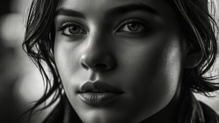 Fototapeta premium Black and White Photo of Young Very Beautiful Woman