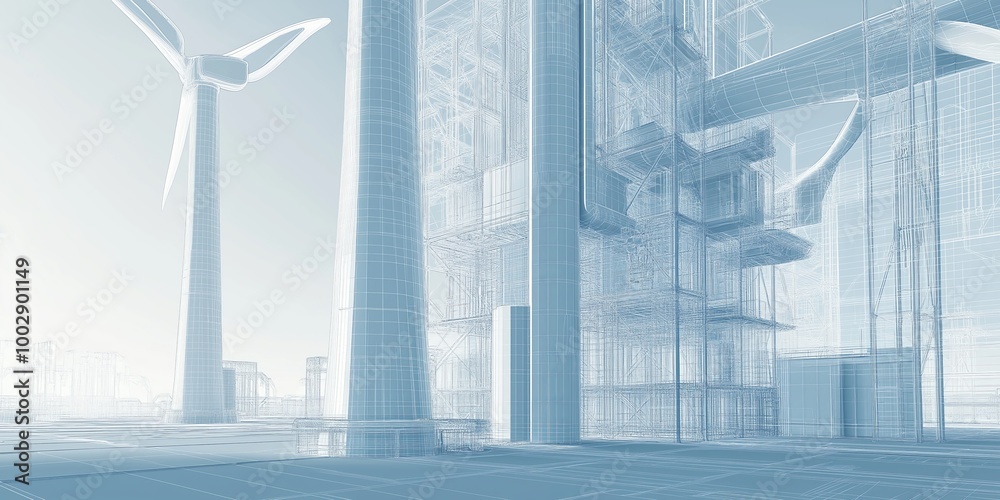 Aufkleber technical blueprint of a wind turbine showcasing renewable energy infrastructure and innovative engi