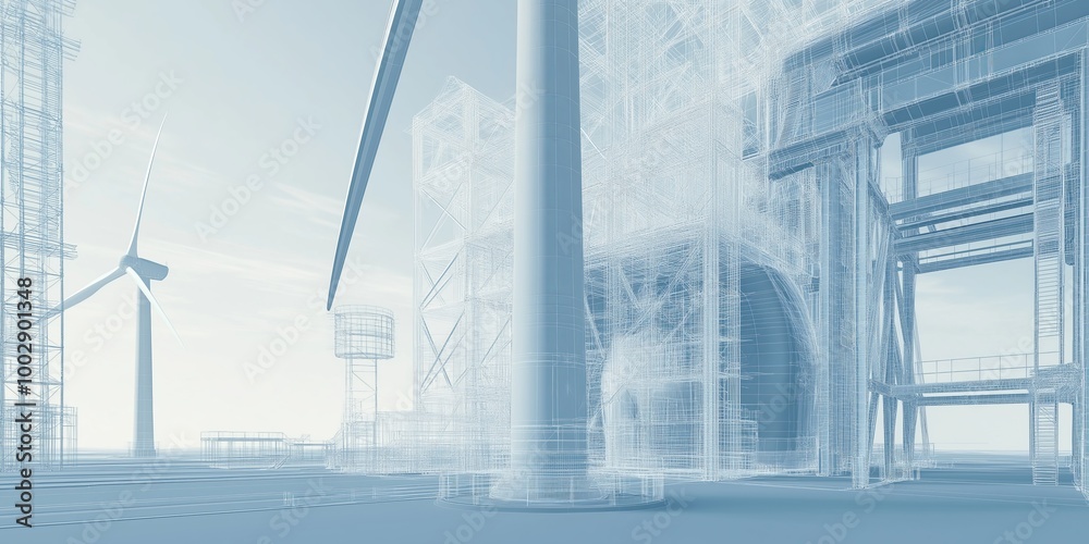 Aufkleber technical blueprint of a wind turbine showcasing renewable energy infrastructure and innovative engi