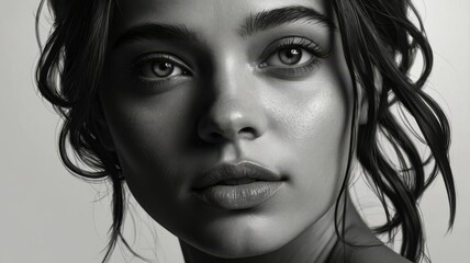 Fototapeta premium Black and White Photo of Young Very Beautiful Woman