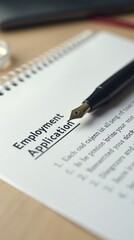 Employment application form with fountain pen on desk
