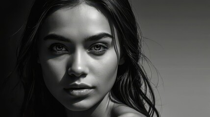 Fototapeta premium Black and White Photo of Young Very Beautiful Woman