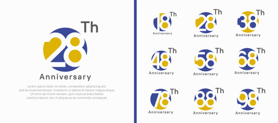 anniversary logotype set. vector design purple and yellow color circle can be use for celebration moment