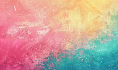 Fototapeta premium Abstract pastel gradient background with textured brush strokes in pink, yellow, and teal colors.